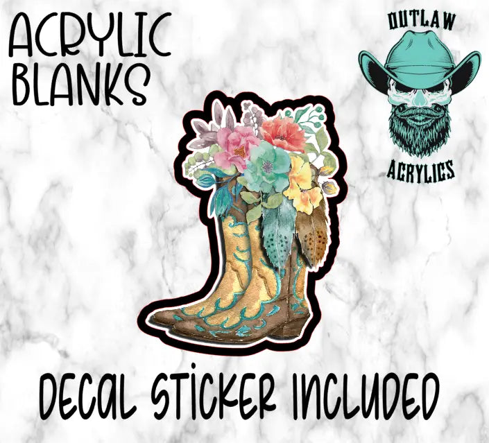 Cowboy Boots With Flowers Acrylic & Decal Set - Outlaw Acrylics