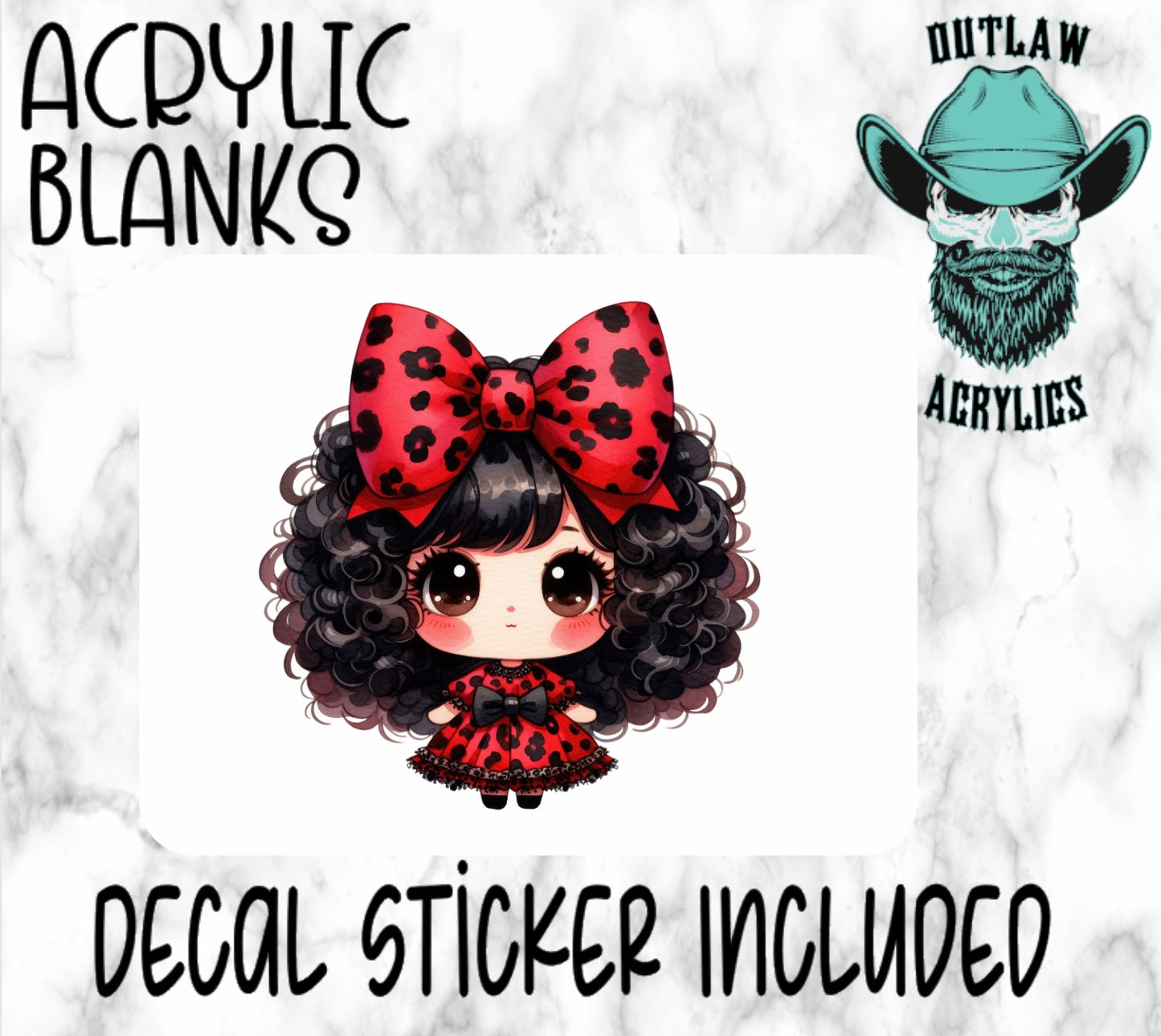 Chibi Doll W/Red Bow Acrylic & Decal Set