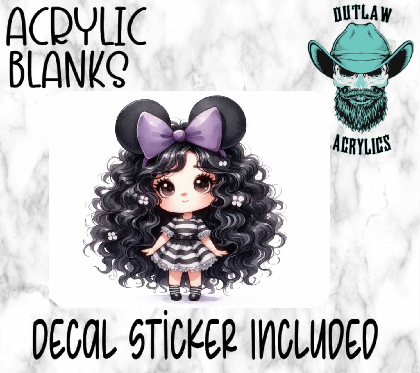 Chibi Doll W/ Purple Bow Acrylic & Decal Set
