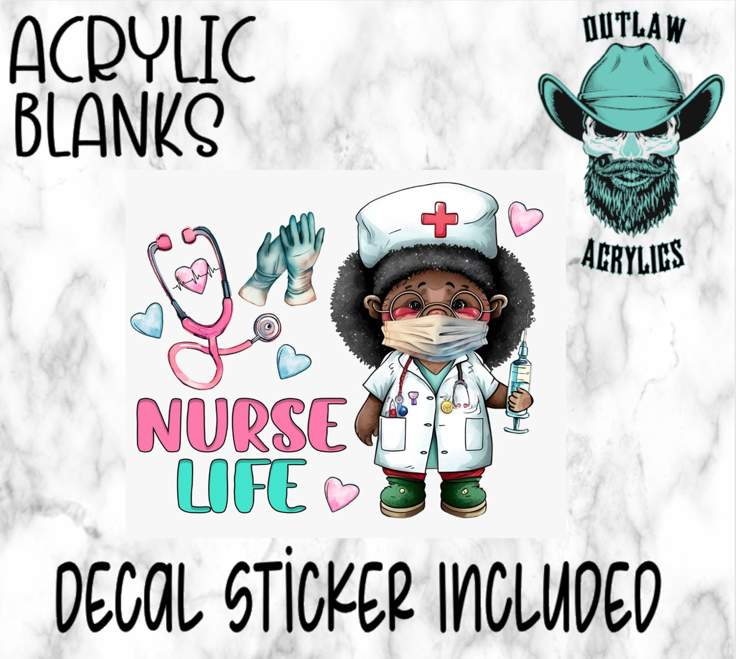 African American Lady Nurse Life Acrylic & Decal Set