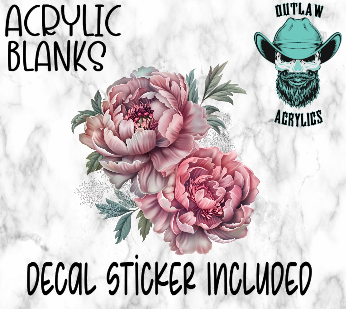 Peonies Flowers Acrylic & Decal Set