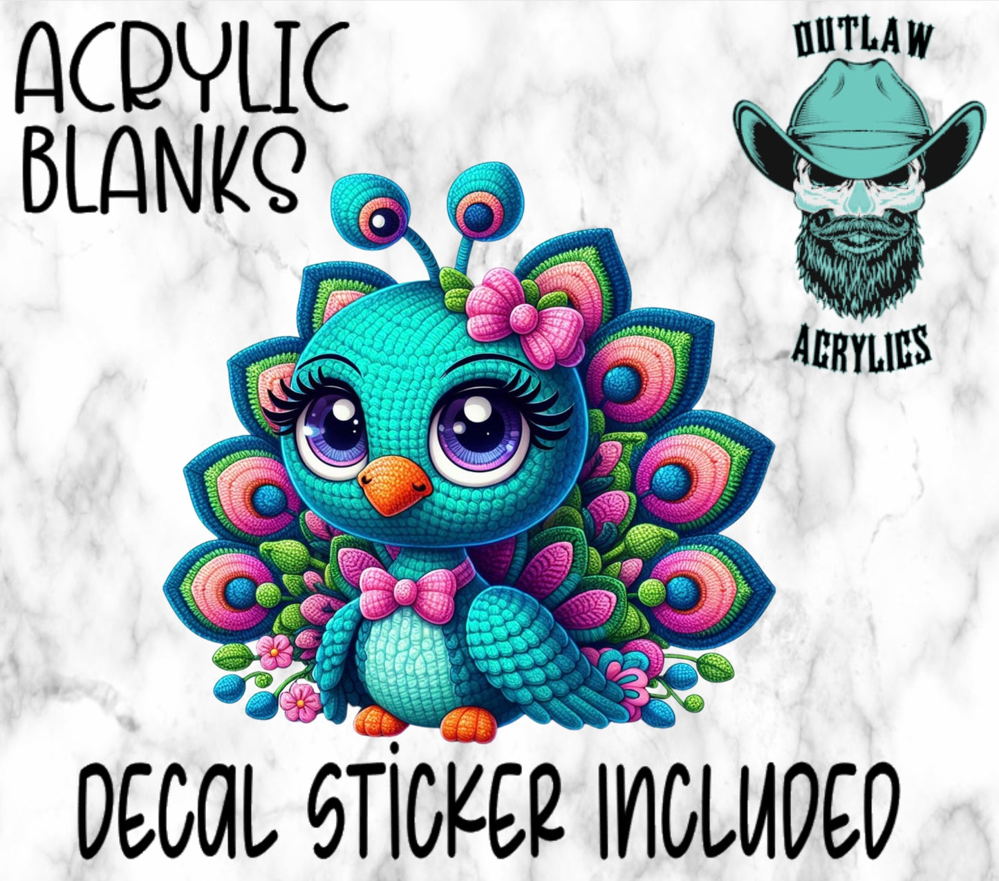 Crochet Peacock Acrylic & Decal Set