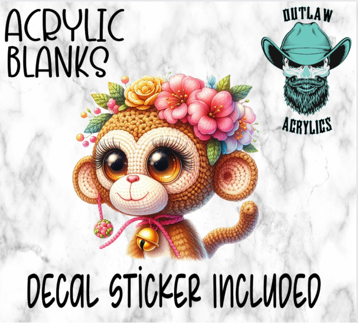 Crochet Monkey Acrylic & Decal Set