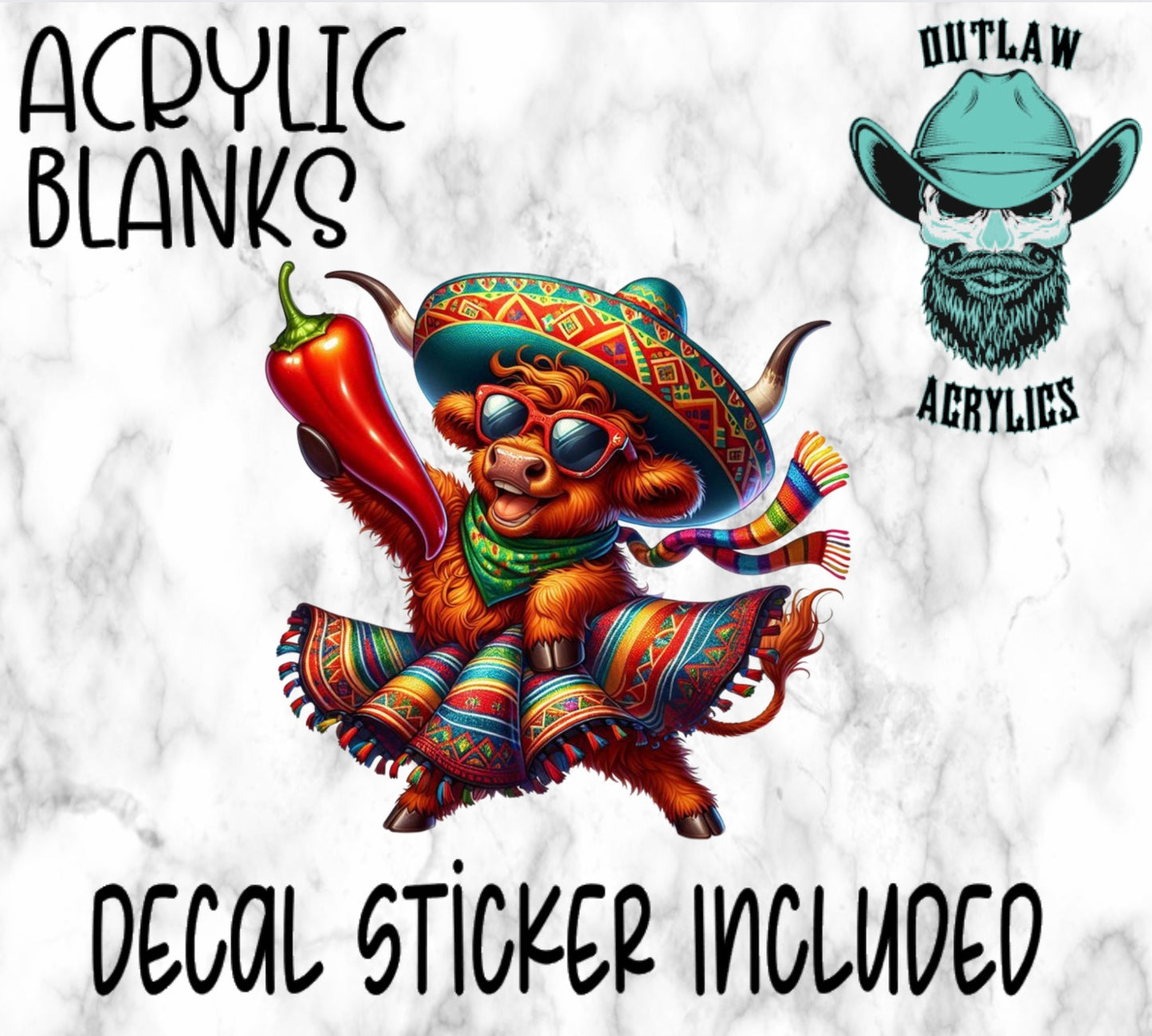 Jalapeño Dancing Highland Cow Acrylic & Decal Set