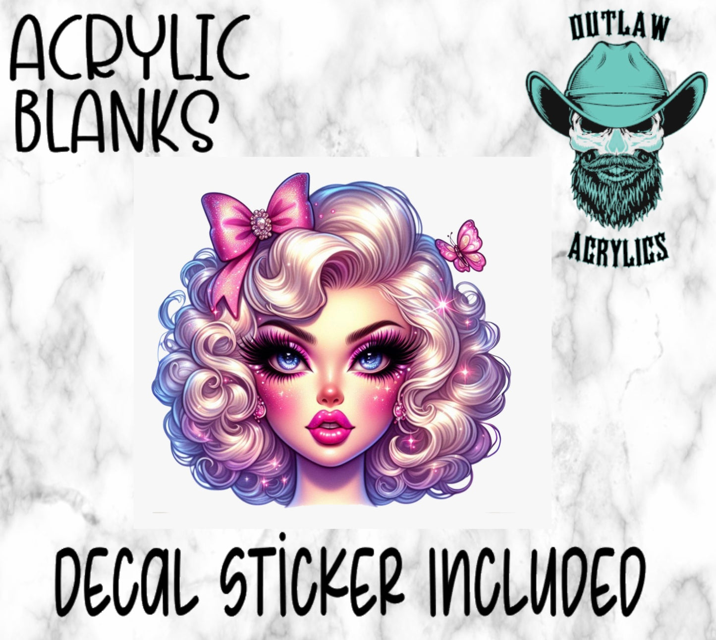 Vintage Purple Hair Girl Face Acrylic & Decal Set