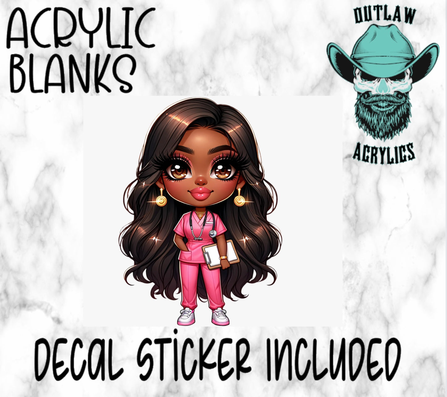 Chibi African American Lady F Acrylic & Decal Set