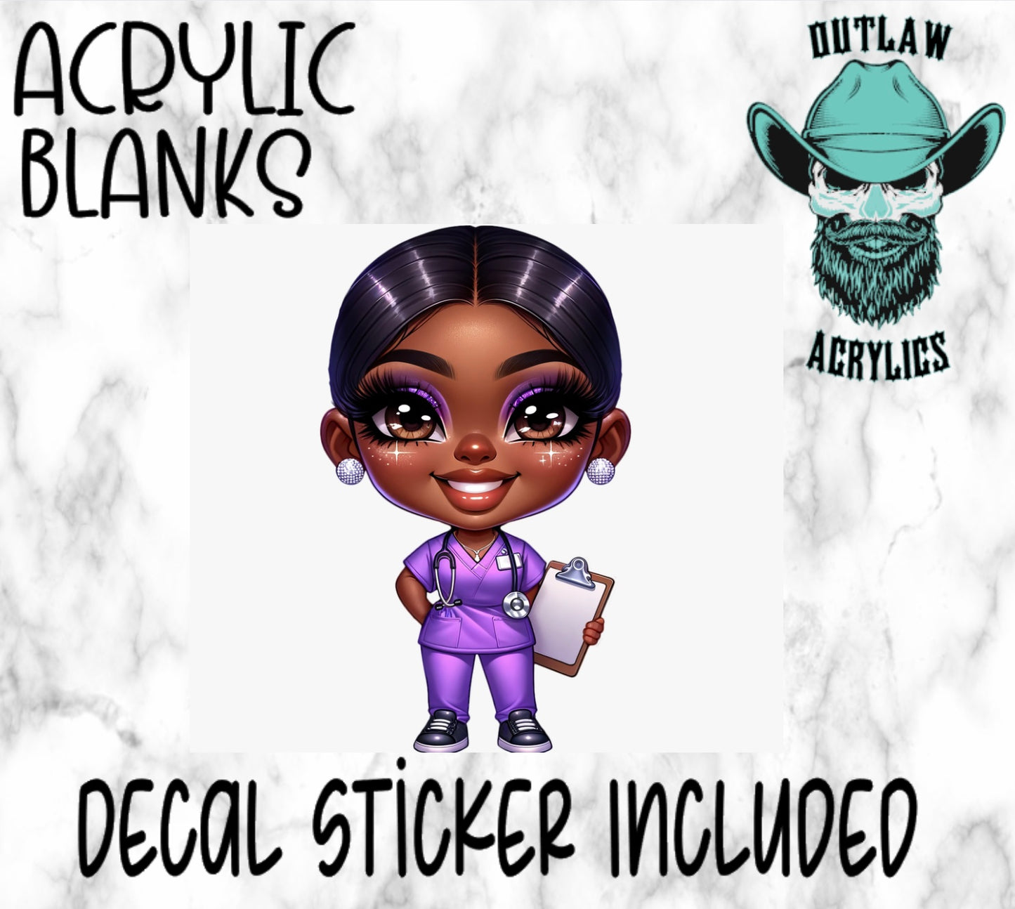 Chibi African American Lady G Acrylic & Decal Set