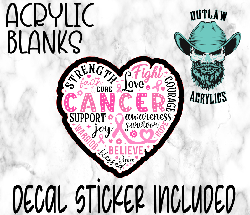Cancer Heart Acrylic & Decal Set