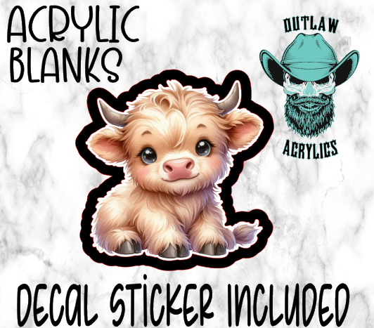 Baby Light Brown Highland Cow Acrylic & Decal Set