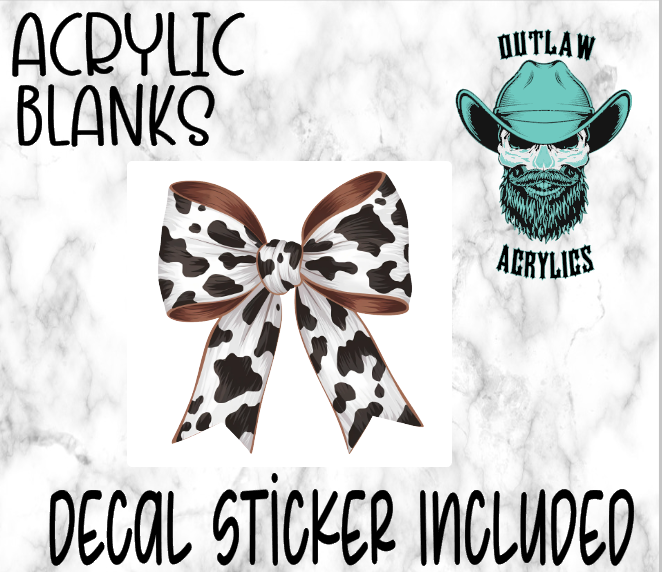 Cow Print Bow Acrylic & Decal Set