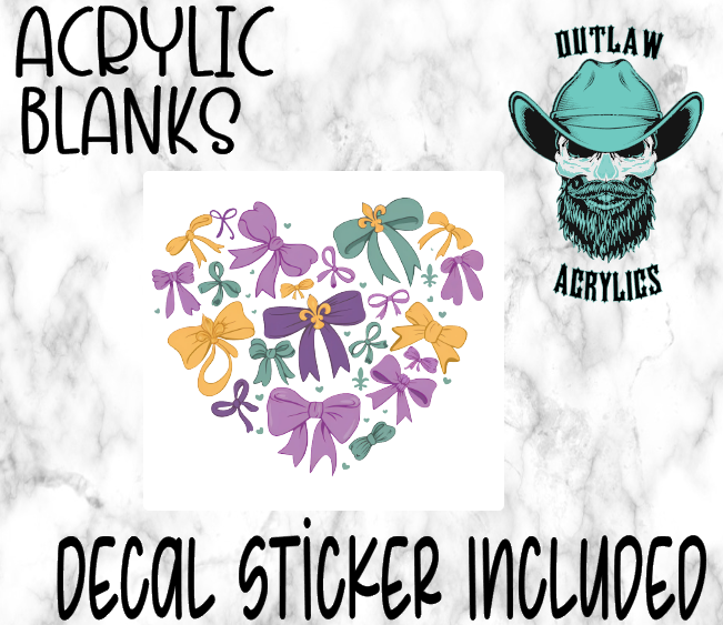 Mardi Gras Heart of Bows Acrylic & Decal Set