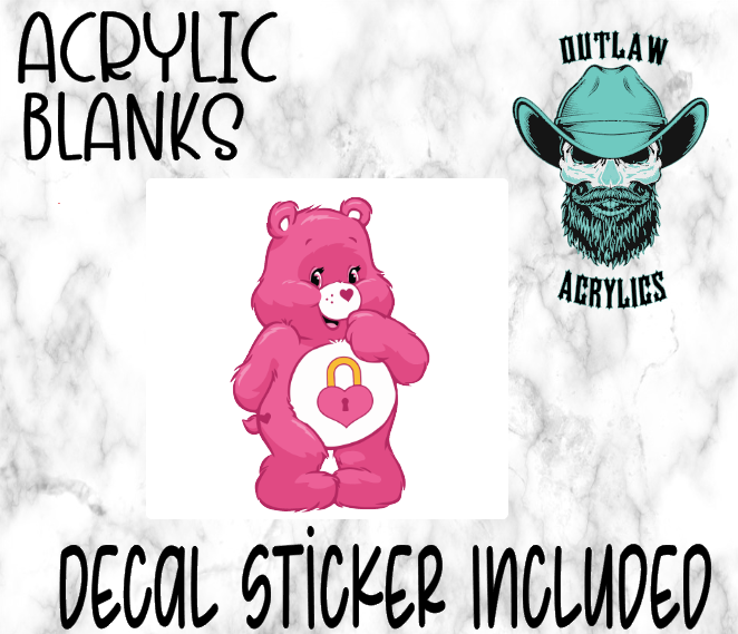 PINK Care Bear Acrylic & Decal Set