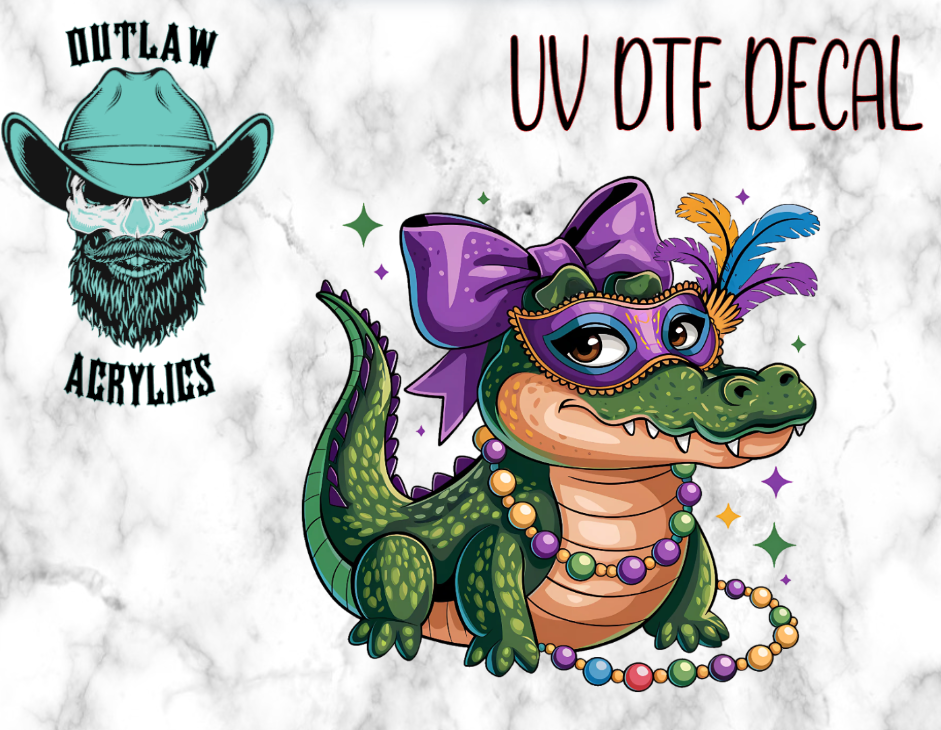 Mardi Gras Alligator UV DTF Decal/Transfer