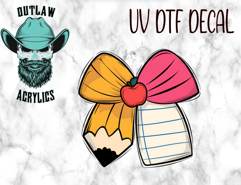 Teacher Pencil Bow UV DTF Decal/Transfer