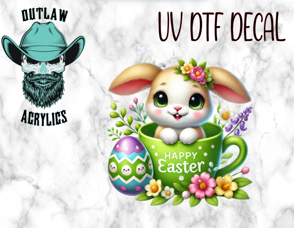 Happy Easter Bunny Green Cup UV DTF Decal/Transfer
