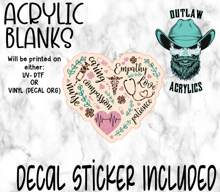 Caring Nurse Heart Leopard Acrylic & Decal Set