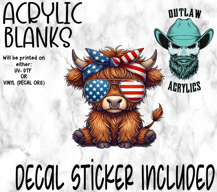 Patriotic Highland Cow Acrylic & Decal Set