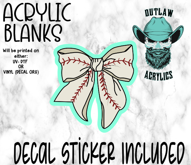 Baseball Bow Style Acrylic & Decal Set