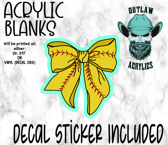 Softball Bow Style Acrylic & Decal Set