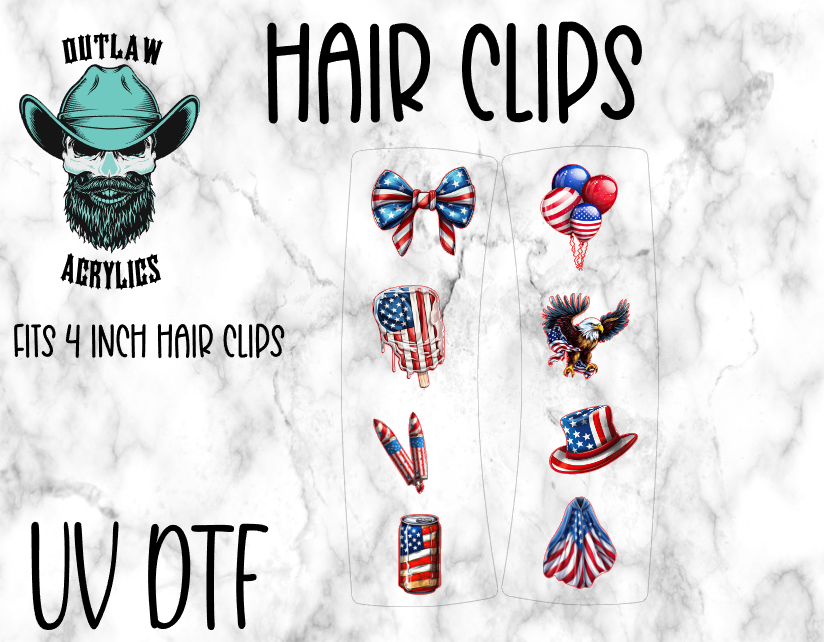 4th Of July Hair Clip UV DTF & Blank Combo