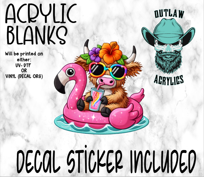 Floating Flamingo Highland Cow Acrylic & Decal Set