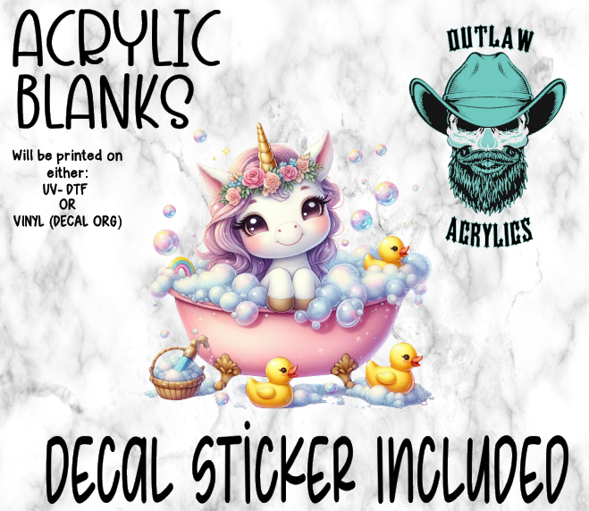Unicorn Duck Tub Acrylic & Decal Set