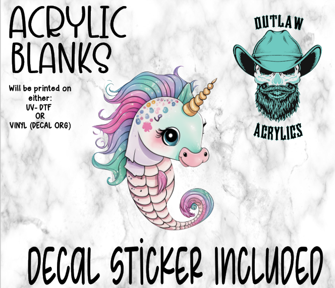 Unicorn Seahorse Acrylic & Decal Set