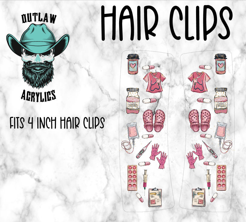 Pink Nurse Hair Clip UV DTF & Blank Combo