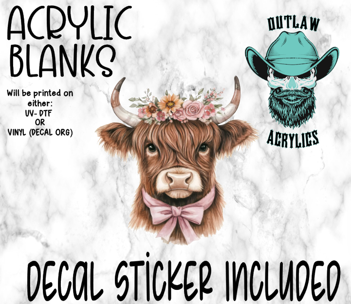Western Pink Highland Cow Acrylic & Decal Set