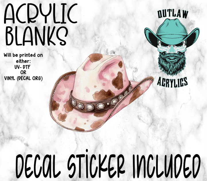 Pink Cow Western Cowboy Hat Acrylic & Decal Set