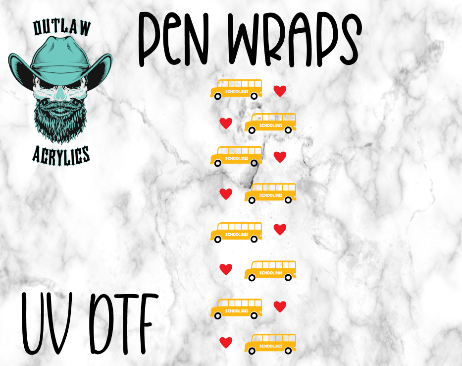 Side Bus Red Heart Pen Wrap UV-DTF