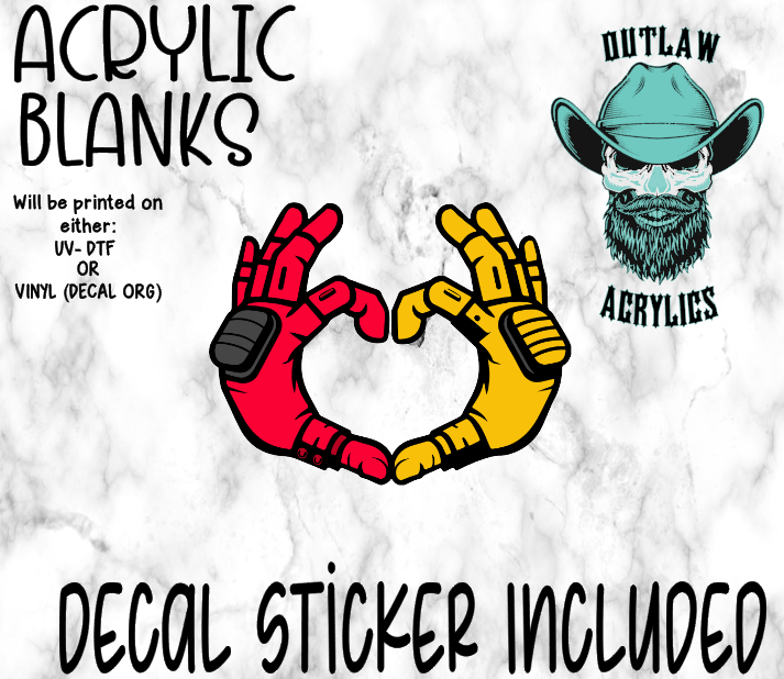 Red Yellow Hand Heart Acrylic & Decal Set