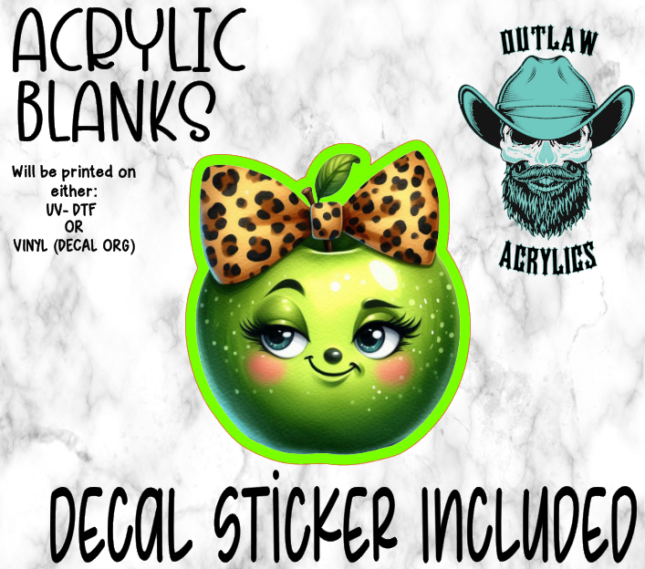 Green Apple Leopard Bow Acrylic & Decal Set