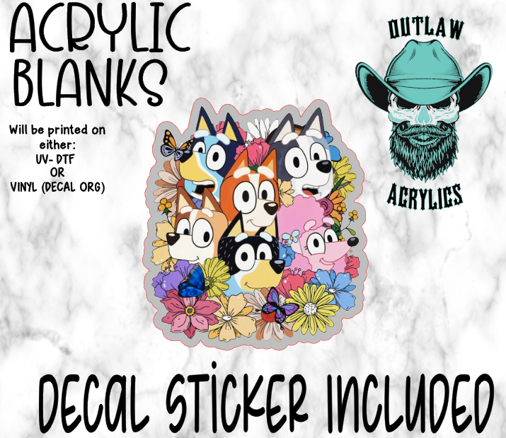 Blue Floral Acrylic & Decal Set