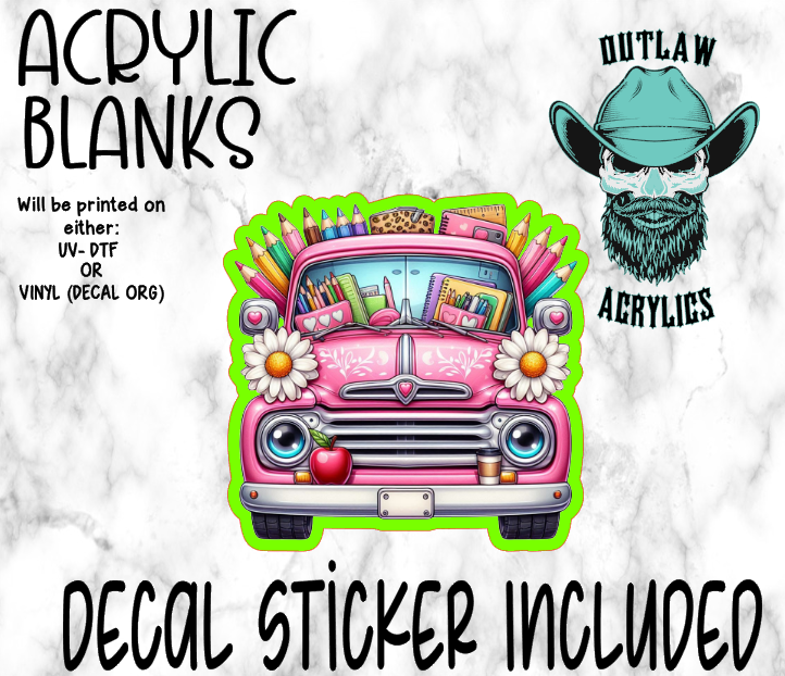 Pink Teacher Truck Front Acrylic & Decal Set