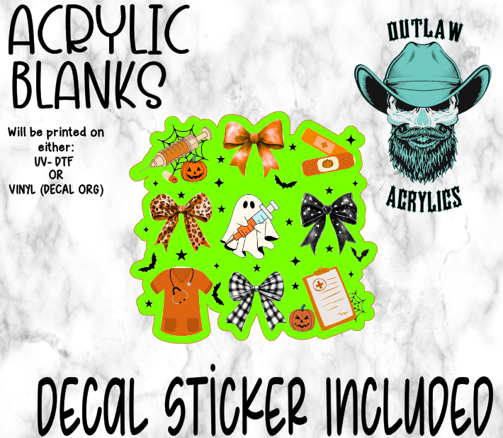 Nurse Halloween Coquette Bow Acrylic & Decal Set