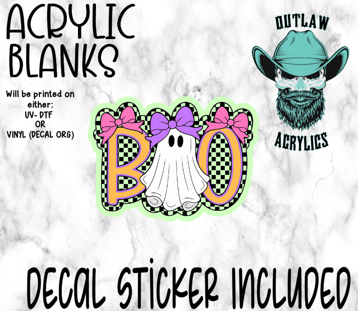 Checkered Boo Ghost Bows Acrylic & Decal Set