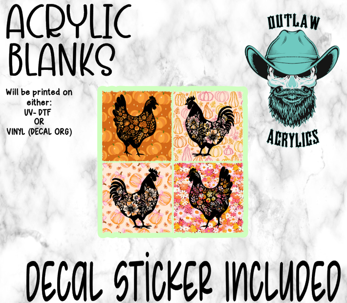 4 Square Chickens Acrylic & Decal Set