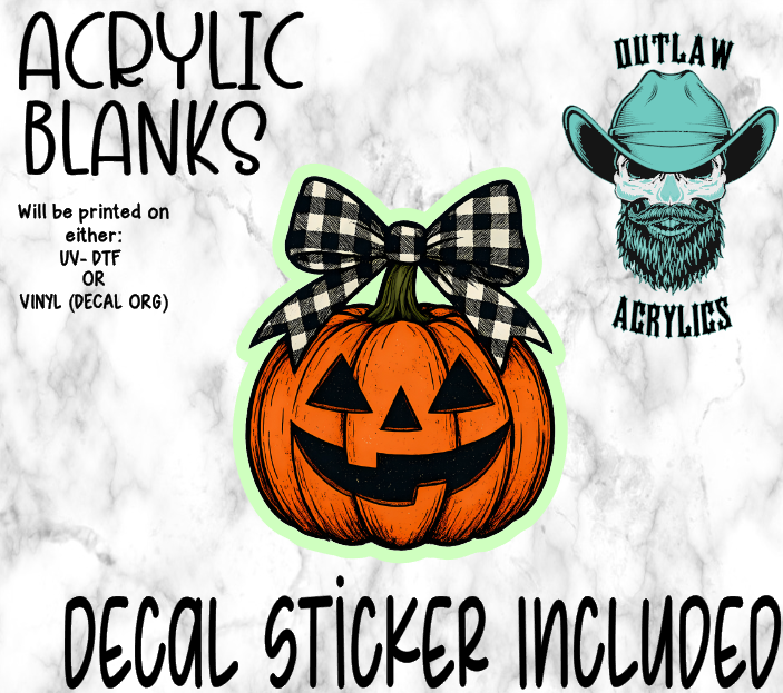 Checkered Bow Pumpkin Happy Face Acrylic & Decal Set