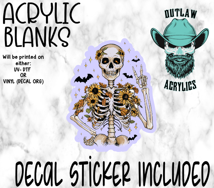 Peace Skeleton Sunflower Bats Acrylic & Decal Set