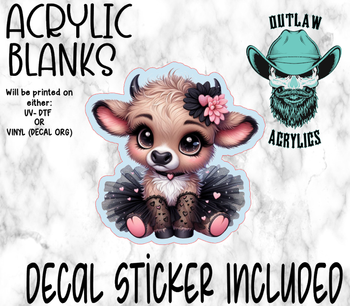 Black Lace Highland Cow Sitting Acrylic & Decal Set