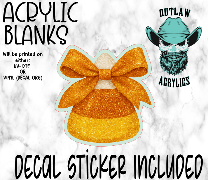 Glitter Candy Corn Bow Acrylic & Decal Set