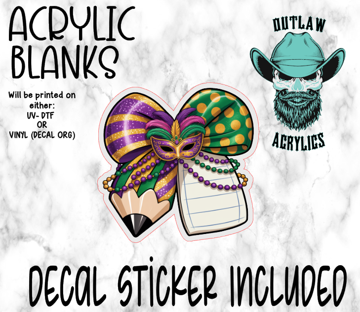 Mardi Teacher Bow Acrylic & Decal Set