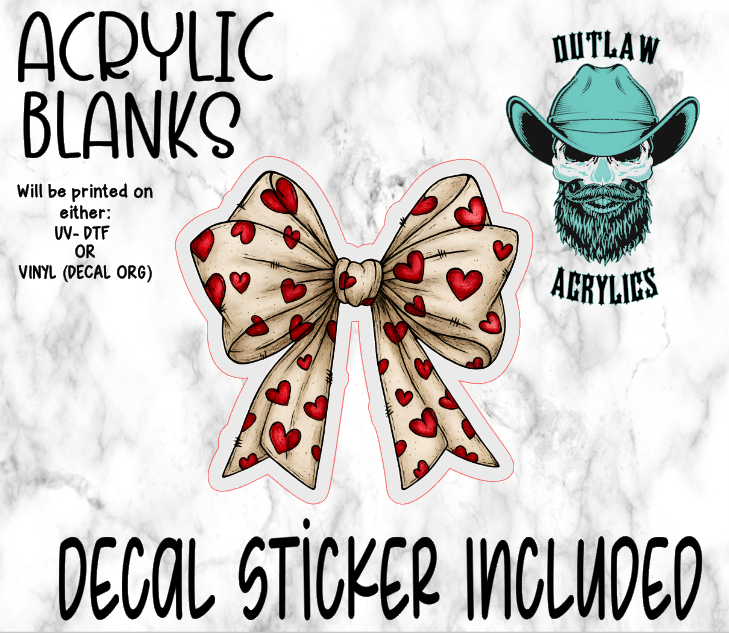 Valentine Heart Bow 2 Acrylic & Decal Set
