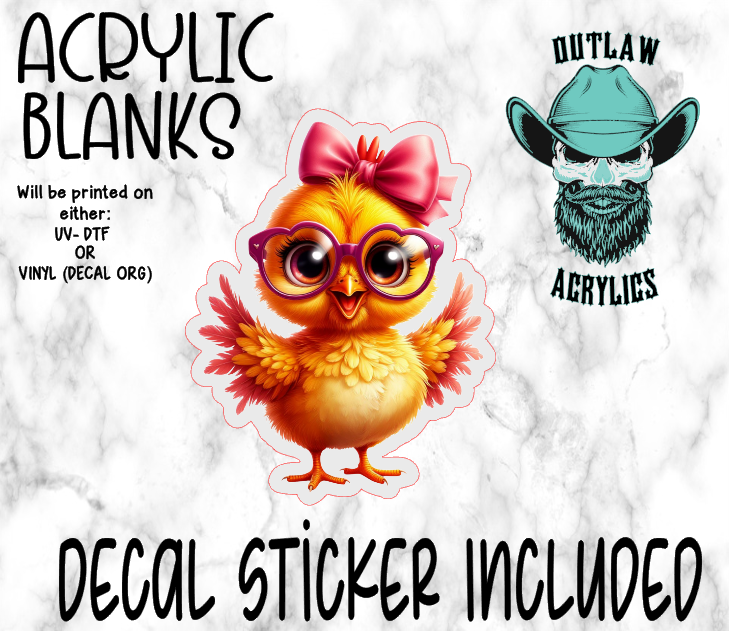 Surprise Cute Chick Glasses Acrylic & Decal Set