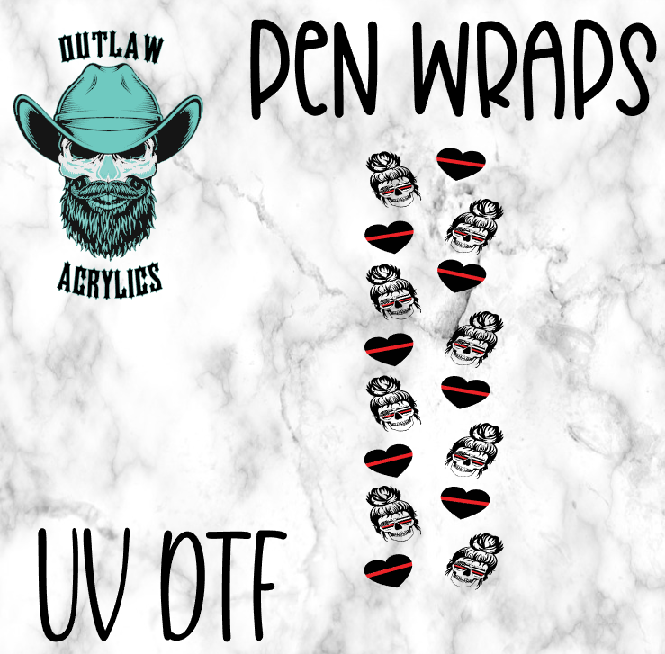 Skeleton Mama Red Line Heart Pen Wrap UV-DTF