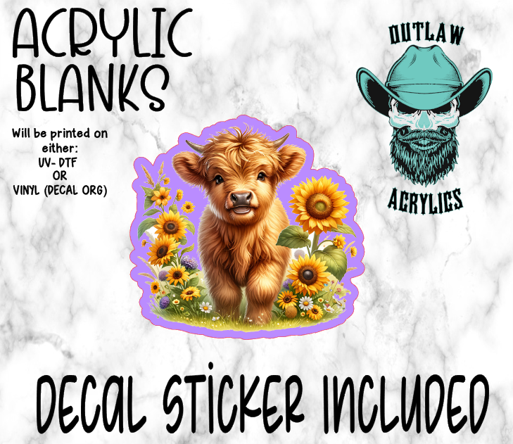 Brown Highland Cow Sunflower Field Acrylic & Decal Set