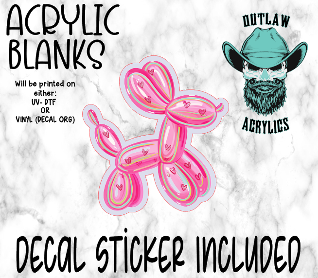 Pink Brushed Balloon Dog Acrylic & Decal Set