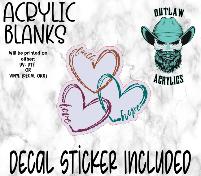 Faith Hope Love Hearts Acrylic & Decal Set