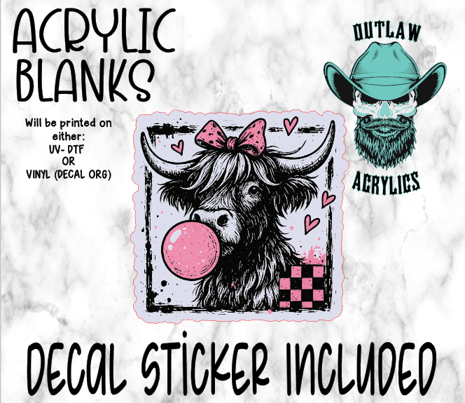 Pink Bubble Highland Cow Acrylic & Decal Set